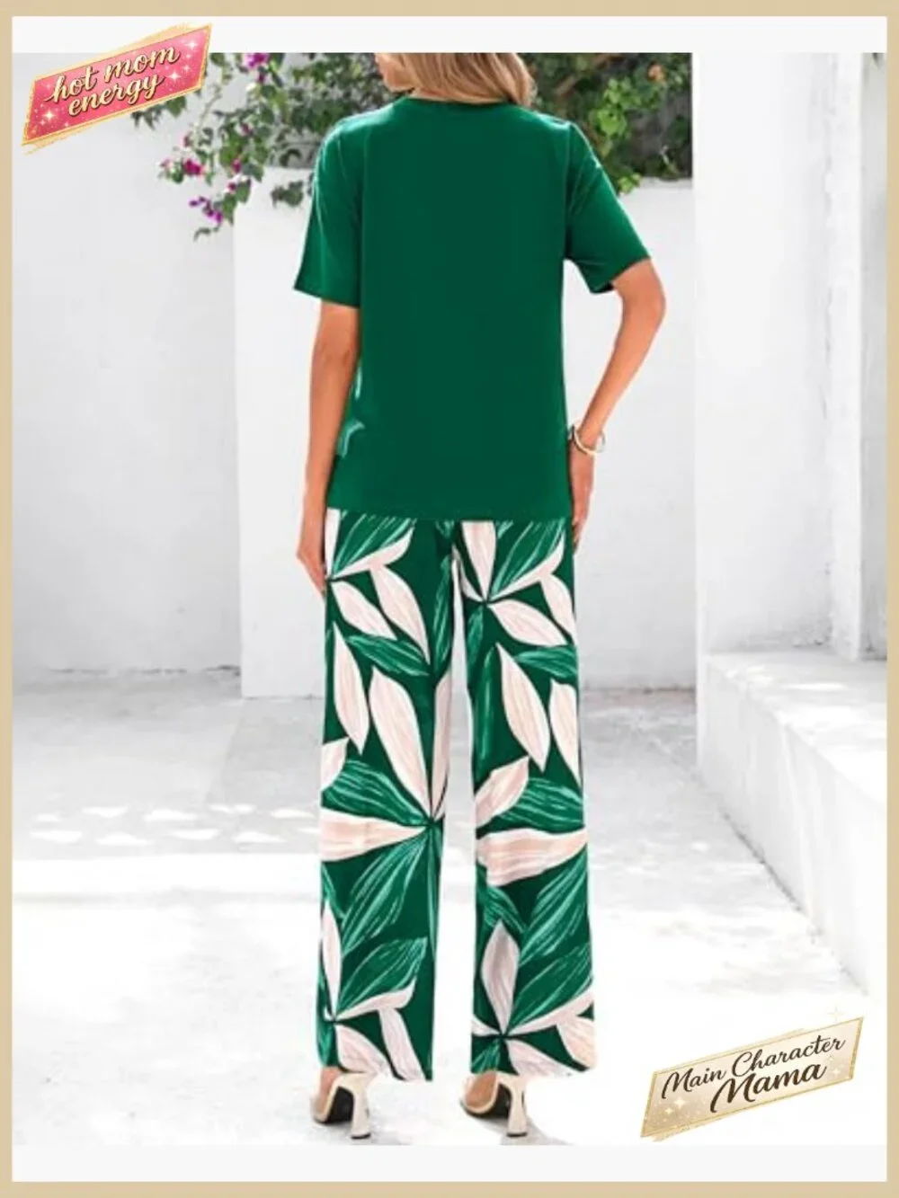 Floral Wide Leg Pant Set Relaxed Fit Knit Top Belted Waist Pockets - Picture 5 of 7